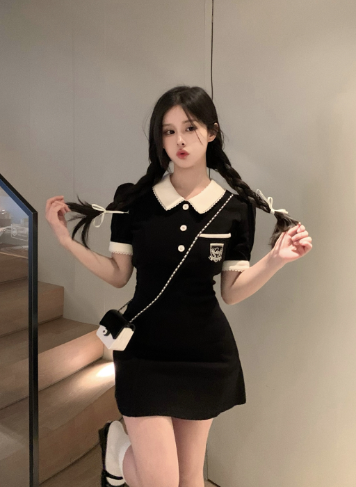 X461 กระโปรงหวานวิทยาลัยฤดูร้อนใหม่ชุดเดรสแขนพัฟขนาดเล็ก
