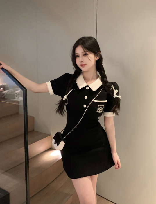 X461 กระโปรงหวานวิทยาลัยฤดูร้อนใหม่ชุดเดรสแขนพัฟขนาดเล็ก