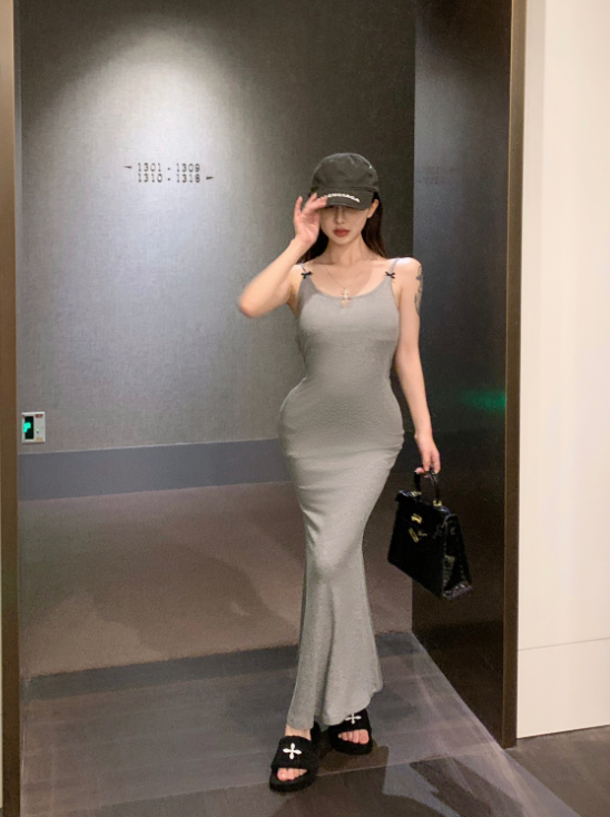 X598 ชุดกระโปรงโบว์โบว์สลิมหญิง