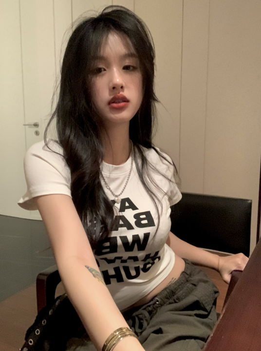 X516 shot letter พิมพ์คอกลมเสื้อแขนสั้นเสื้อยืดแขนสั้น