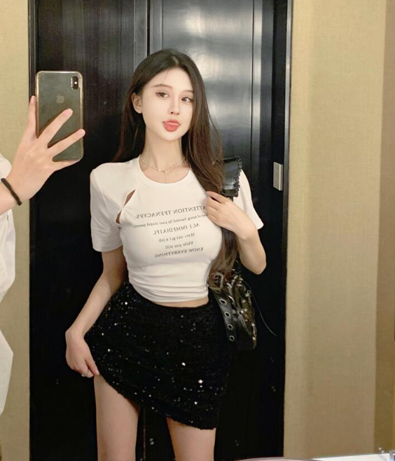 X608 เสื้อยืดลายสวยๆ กระโปรงสั้น สวยแมทไปจ้า