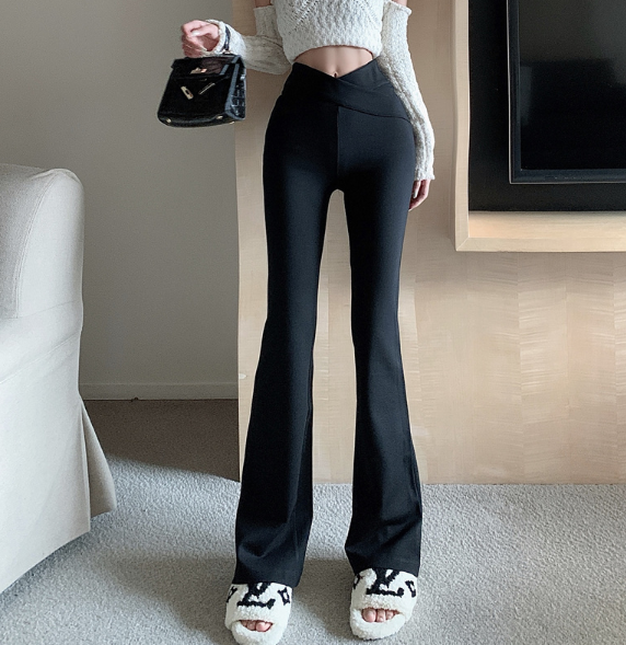X610  niche elastic high waist slim casual micro flared pants X610  niche elastic high waist slim casual micro flared pants