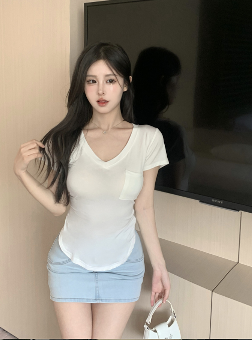 X529 pure desire v-neck slim short sleeves เสื้อยืดสไตส์สวยๆ