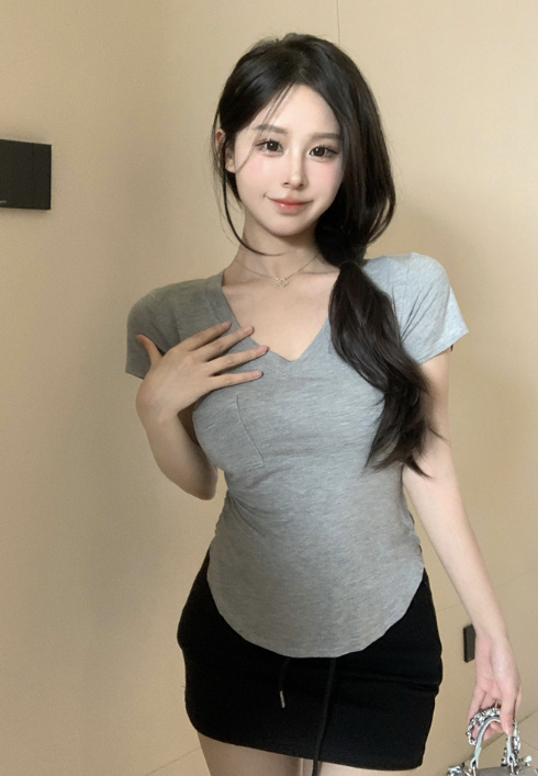X529 pure desire v-neck slim short sleeves เสื้อยืดสไตส์สวยๆ