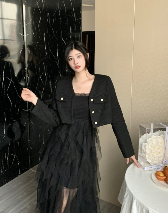 X625  Set short Jacket + slip mesh dress Style Korea