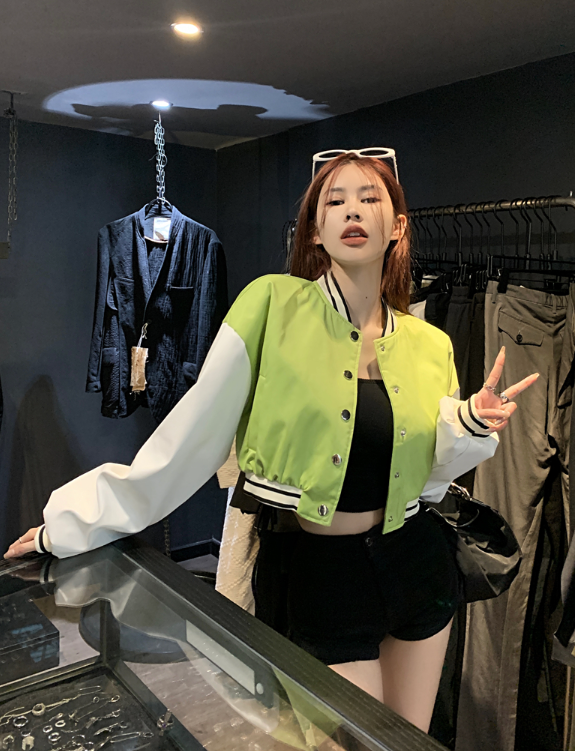 X626 ดีไซน์ใหม่สไตล์เกาหลีด้วยเสื้อแจ็คเก็ตคอตั้งแขนหนังขนาดเล็ก