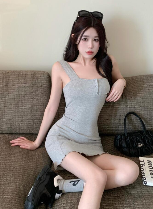 X548 เดรสสายเดี่ยวทรงสลิมมาใหม่