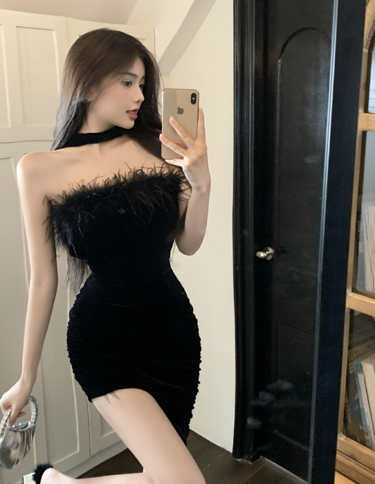 X402 ชุดเดรสกำมะหยี่ระดับไฮเอนด์รัดรูปหรูหราใหม่หญิง