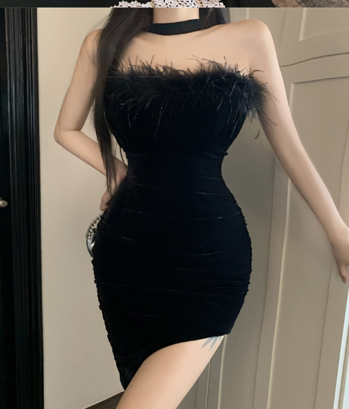 X402 ชุดเดรสกำมะหยี่ระดับไฮเอนด์รัดรูปหรูหราใหม่หญิง