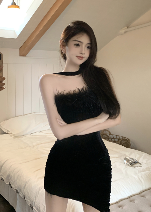 X402 ชุดเดรสกำมะหยี่ระดับไฮเอนด์รัดรูปหรูหราใหม่หญิง