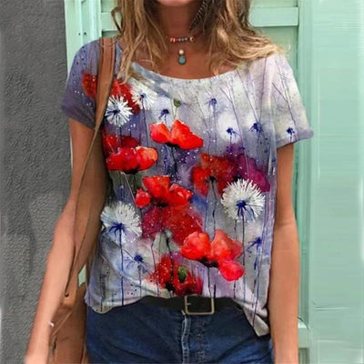 Fashion Ladies T-Shirt Flower Pattern Printing