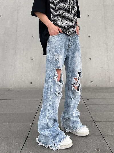 American Style High Street Snowflake Washed Old Torn Jeans