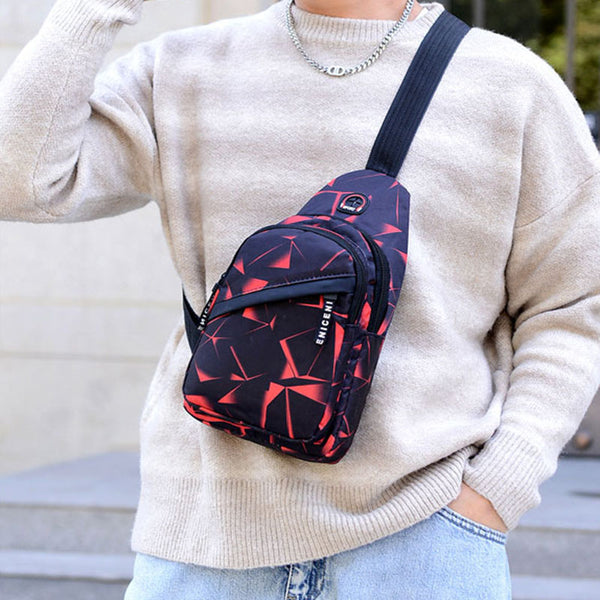 Print Sling Chest Bag For Men Crossbody Bag With Earphone Hole Design