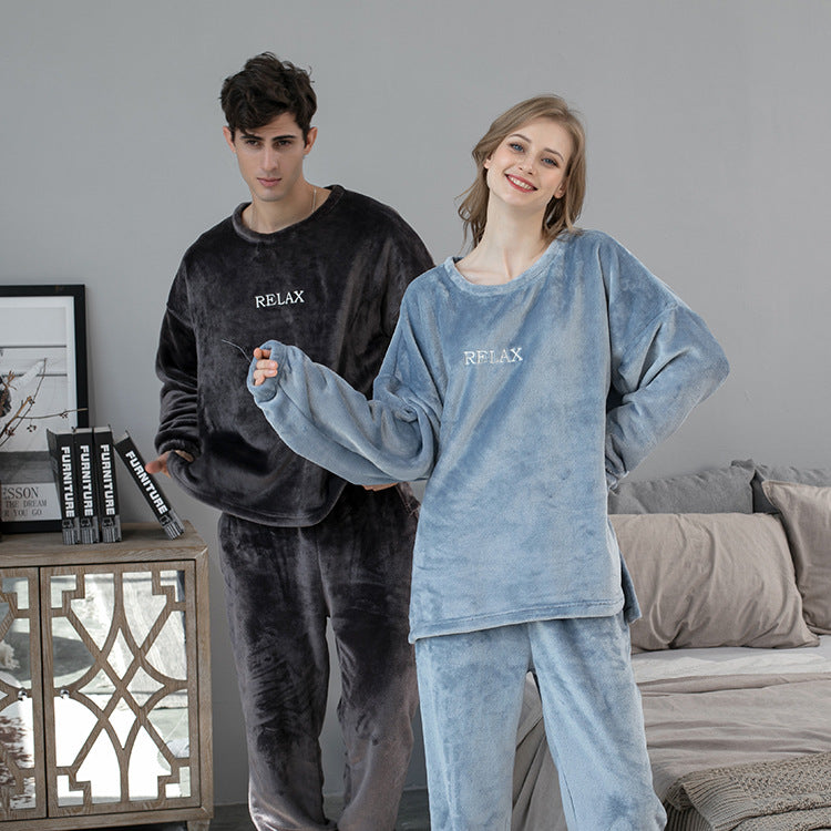 Flannel Pajamas Sets Winter Home Clothes For Women Men Sleepwear Couple