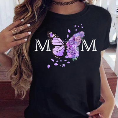 European And American Butterfly Mom Digital Printing Casual Round Neck T-shirt