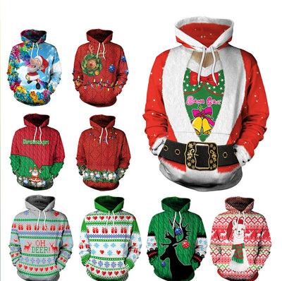 Christmas Women's Loose Versatile Hooded Creative Digital Printed Sweater Performance Dress