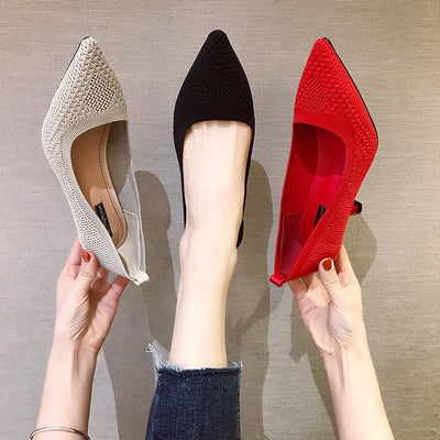 Fashion High-heeled Flying Woven Pointed Pumps Women's Stiletto Mid-heeled Women