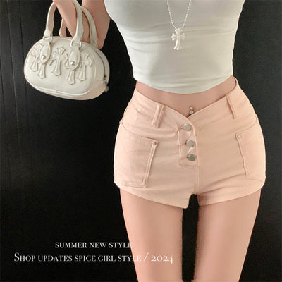 N10 Hot Girl Dirty Pink Jeans for Women Summer High Waist Slim Fit Slimming Hot Short