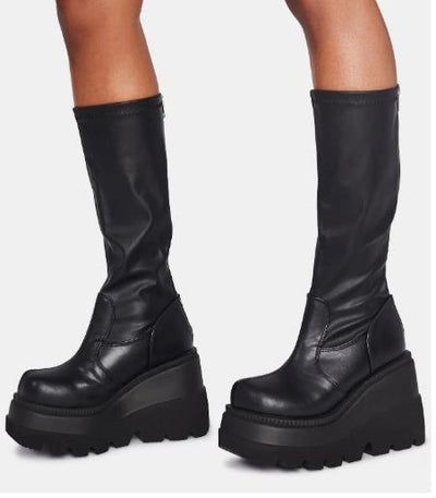 Thick-soled wedge-heel boots