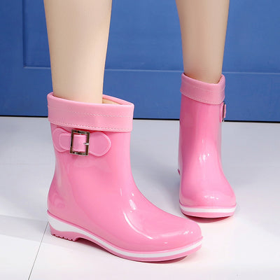 Warm And Velvet Rain Boots Mid-tube Flat Rain Boots