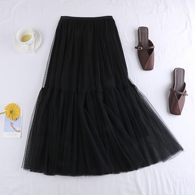 Tulle Skirt Versatile Solid Color Bottoming Mid-length