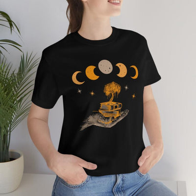 European And American Moon And Tree Digital Printing Casual Round Neck Short Sleeves T-shirt