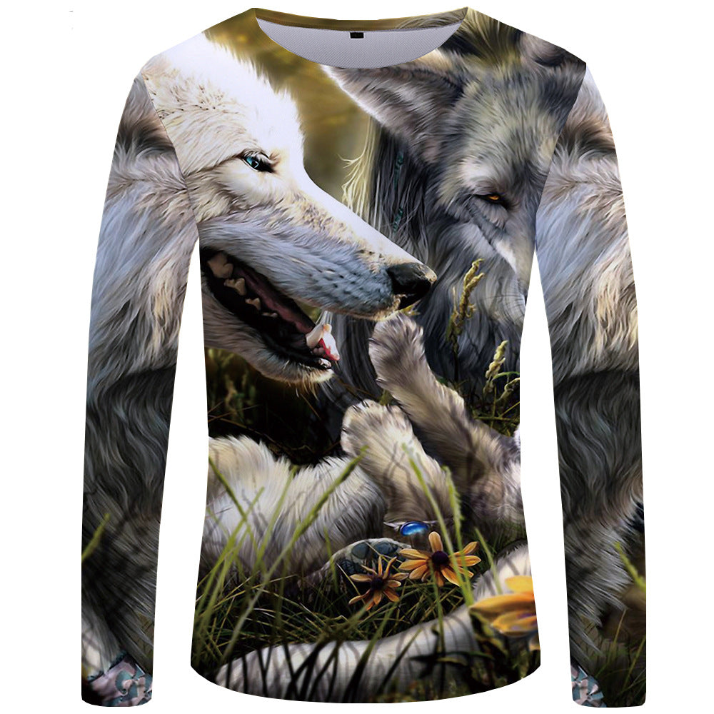 3d printed wolf series long sleeve T-shirt men