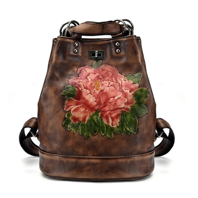 Backpack Women Retro Leather Women Bag Tree Cream Leather Backpack