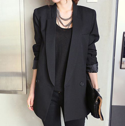 Solid Long Style Black Women Jacket and Blazer Female Notched Collar Asymmetrical Chic Ladies Blazers feminino