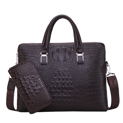 Men Business Handbag Cross Section Pattern Casual Briefcase PU Leather Messenger Bag For Men
