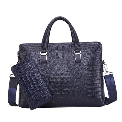 Men Business Handbag Cross Section Pattern Casual Briefcase PU Leather Messenger Bag For Men
