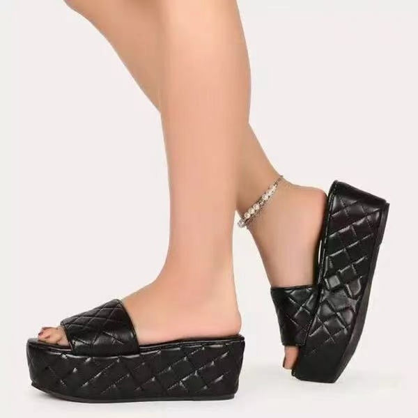 Solid Plaid Platform Sandals Women Shoes Hot Thick Sole Slipper Summer Autumn Slides Plus Size 43 Zapatillas Mujer Casa