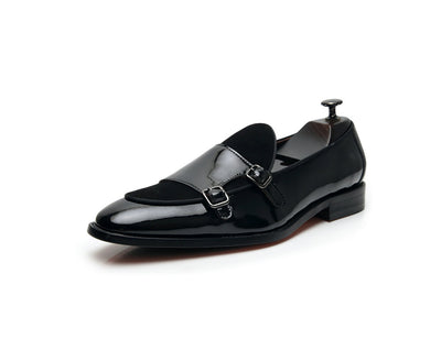 Black Buckle Monk Shoes Leather Low-Cut Loafer Cover Foot Lazy Pointy Pedal Leather Shoes Men