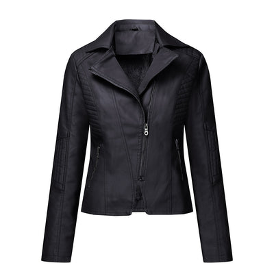 Women's Plush Leather Jacket Oblique Zipper Short Women Jacket Casual Jacket