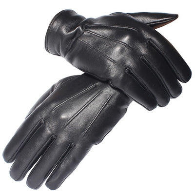 Leather Gloves Men Winter Warmth Thickened Plus Velvet Touch Screen Sheepskin Button Gloves Men
