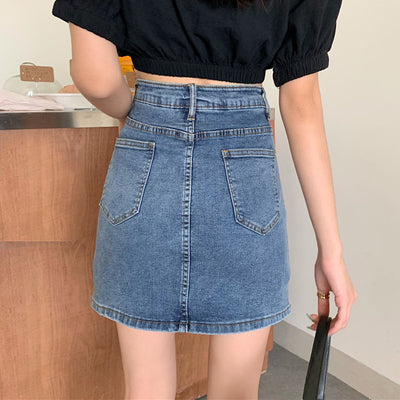 Half Skirt Women Summer New Korean Stretch Side Split Denim Shorts Skirt Casual Lining Hip Skirt
