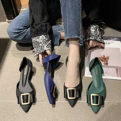 Women Jelly Shoes Trend Square Buckle Pointed Toe Pumps