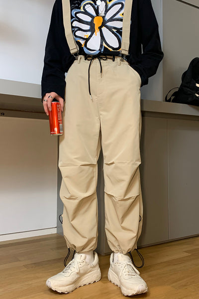 Harbor Style Basic Casual Belt Pants, Leg Binding Overalls, Men''s Versatile Straight Casual Pants