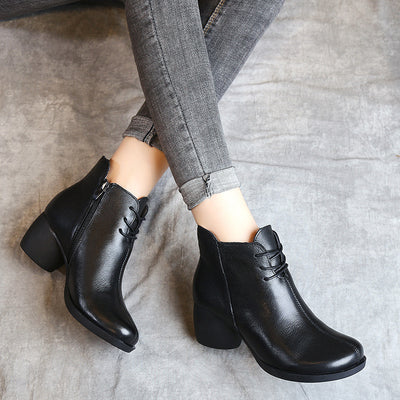 New Retro Leather Comfortable Thick Heel Women Boots High Heel Martin Boots Leather Boots Short Boots Women