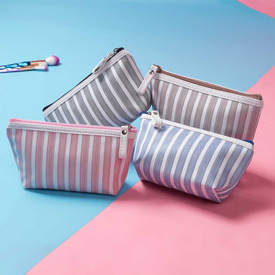 Miyahouse Canvas Cosmetic Bag Women Make up Bags Striped Printed Travel Toiletry Organizer Portable Pouch Makeup Case