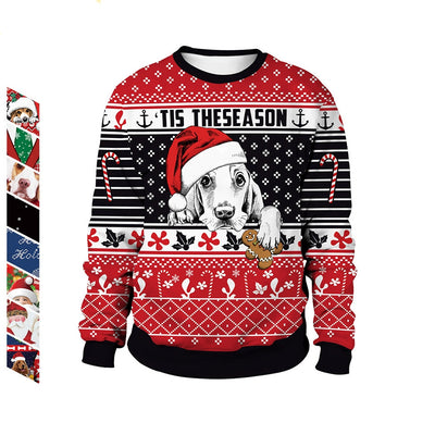 Women's Christmas Animal Print Pullover Round Neck Couple Sweater