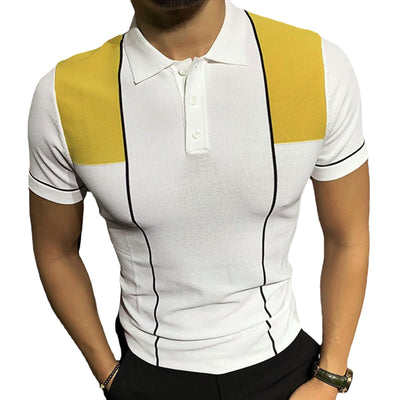 Men's Summer New Contrast Color Knitwear Casual Business Polo Shirt Men