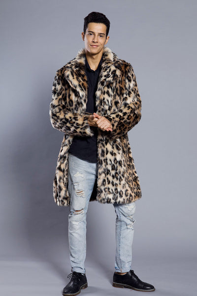 Europe And The United States Leopard Color  Fur Men's Suit Collar Collar Coat Popular Warm Coat Men