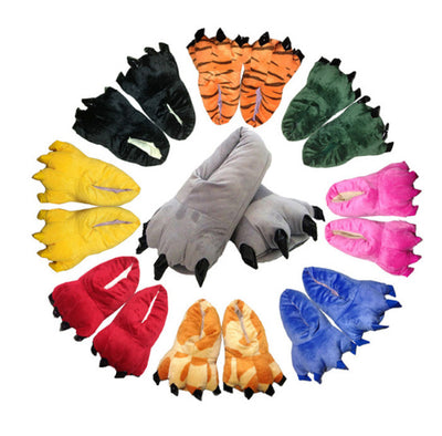 Winter Soft Warm Dinosaur Paw Funny Slippers for Men Women Kids Parent-child Home House Slipper Shoes Room Cotton Shoes