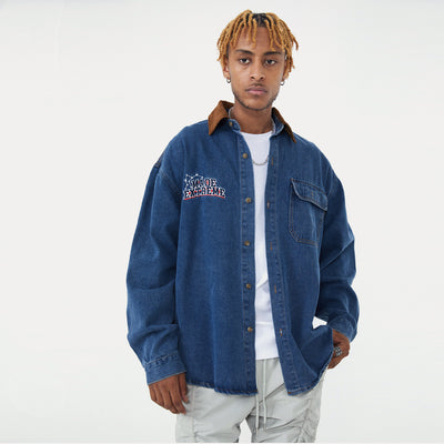 Street Retro Letters Embroidered Thin Denim Jacket For Men