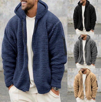 Hooded Jackets Men's Autumn And Winter Fleece Double-sided Wear Warm Coat With Zipper Loose Casual Jacket Outdoor Clothing