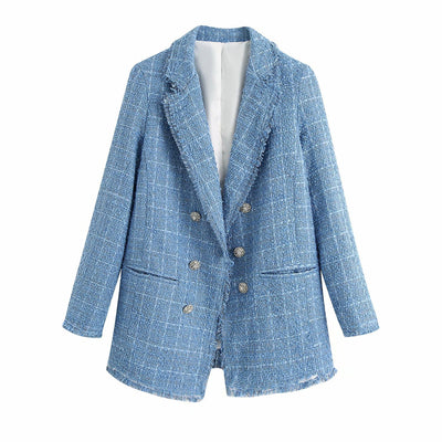 Retro loose suit tweed women's blazer jacket casual women streetwear