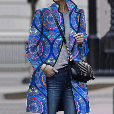 Colorful ring blue mid-length coat trench coat women