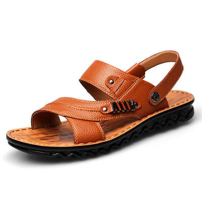 First Layer Cowhide Men's Sandals Beach Shoes Non-slip Slippers