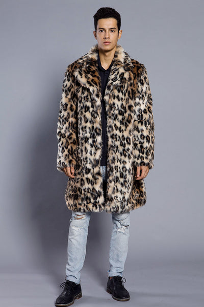 Europe And The United States Leopard Color  Fur Men's Suit Collar Collar Coat Popular Warm Coat Men
